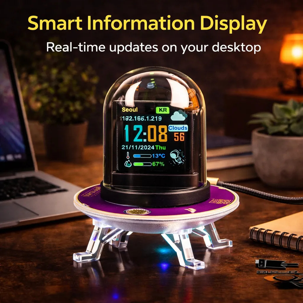 GeekMagic UFO นาฬิกาสภาพอากาศสร้างสรรค์มัลติฟังก์ชั่นสิทธิบัตรผลิตภัณฑ์ Bitcoin สต็อกอัตราแลกเปลี่ยน