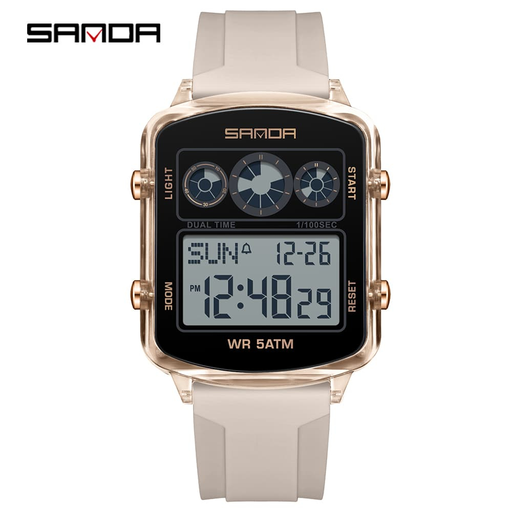 SANDA 6503 Retro โปร่งใสนักเรียน Digitatl นาฬิกามัลติฟังก์ชั่นกันน้ํา Sporty Casual นาฬิกาของขวัญ