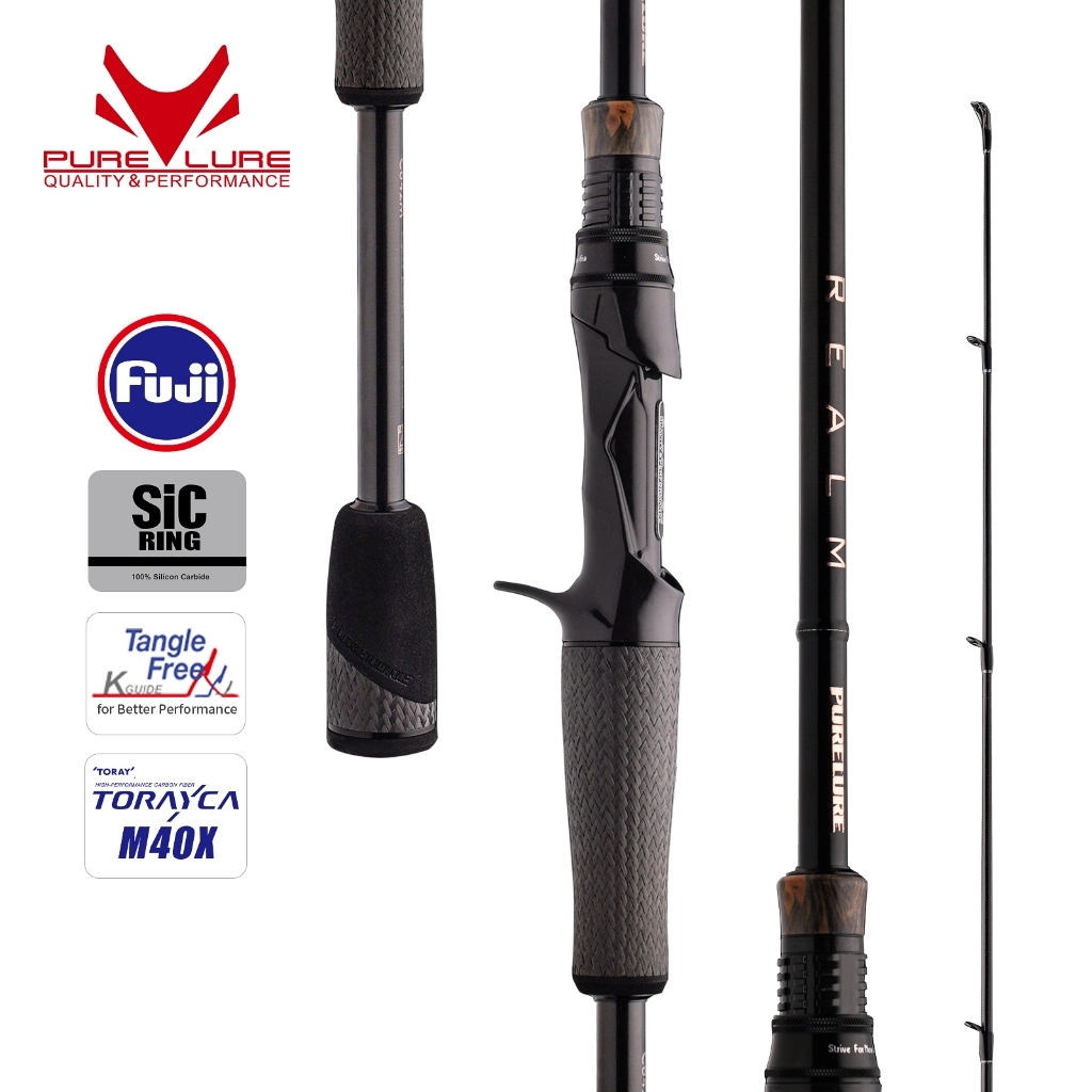 รอกเบท PURELURE REALM All M40X ทอเรย์คาร์บอน ด้ามนิ่มสำหรับเบท Soft Bait ปลาซานเดอร์ แบบ EX F/F Action แหวน Fuji SIC Ring เหมาะสำหรับการตกปลาสปินนิ่งและแคสติ้ง ปลาไพค์