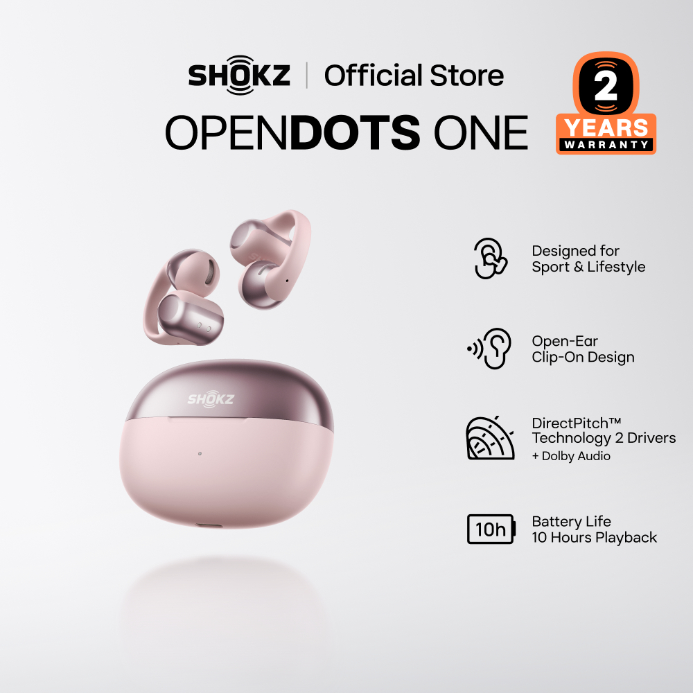 SHOKZ E310 OpenDots ONE ดีไซน์ Open-Ear เพื่อรับรู้เหตุการณ์รอบข้าง  | ใส่สบายและไม่หลุดง่าย  | ประสบการณ์เสียงสมจริง  | เพลิดเพลินต่อเนื่องได้ถึง 40 ชั่วโมง