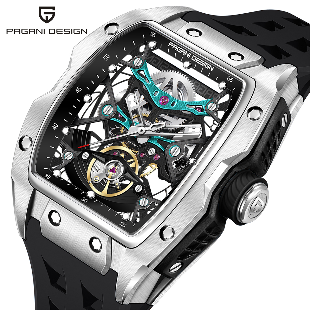 PAGANI DESIGN 2026 ใหม่ 42 มม.โครงกระดูกผู้ชายนาฬิกาอัตโนมัติยี่ห้อ Sapphire Glass Mechanical 50M นาฬิกากันน้ํานาฬิกาข้อมือยาง PD-YS018