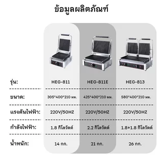Commercial Panini Maker อาหารเช้าย่างแซนวิชสแตนเลสฝาปิดไฟฟ้าย่างแซนวิชกดติดต่อปรับอุณหภูมิ Panini แซนวิช HEG-811E/811