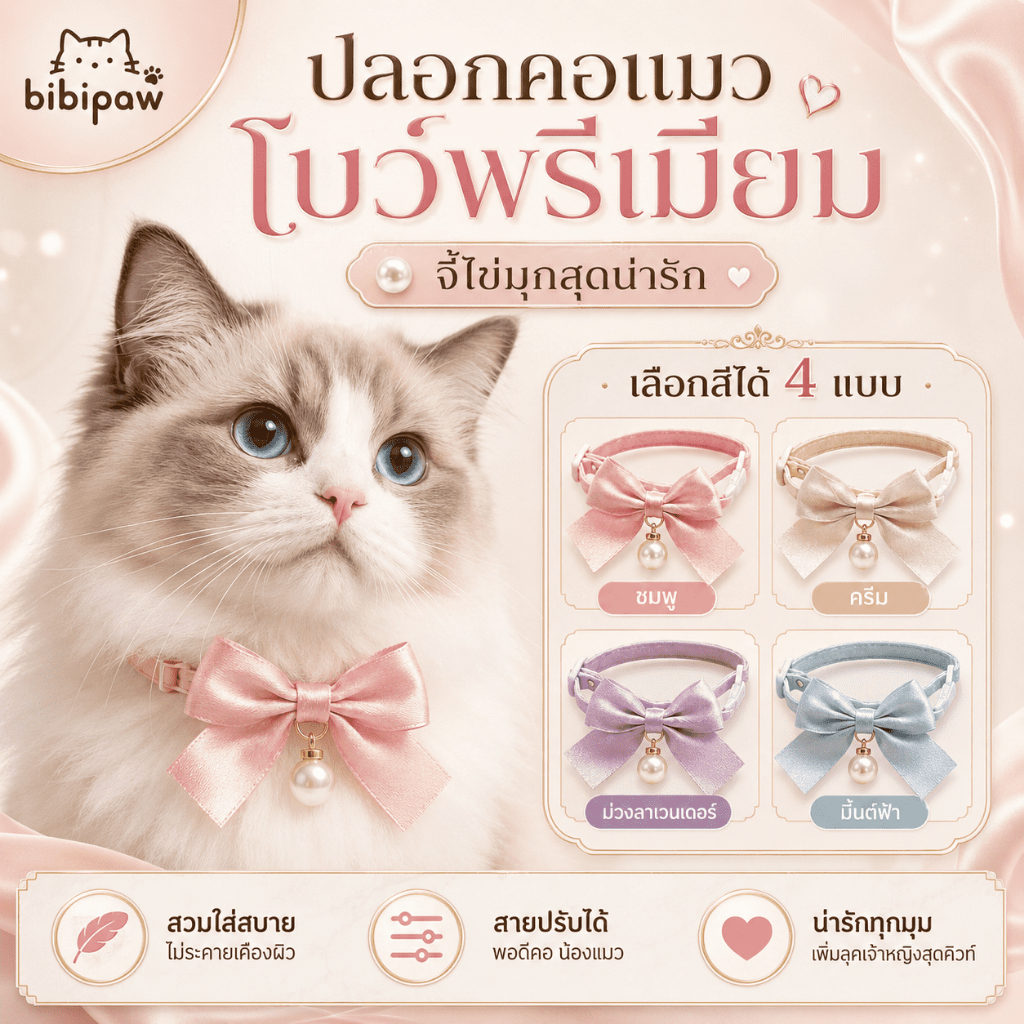 ปลอกคอแมว โบว์ปกมุกสไตล์เจ้าหญิงเอี๊ยม อุปกรณ์ตกแต่งน่ารัก สำหรับสัตว์เลี้ยง