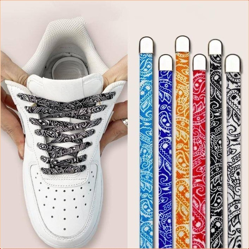 Paisley พิมพ์ไม่มีเชือกผูกรองเท้า Tie, รองเท้าผ้าใบเปลี่ยน Laces Quick Release กดหัวเข็มขัดสําหรับกีฬารองเท้าลําลอง
