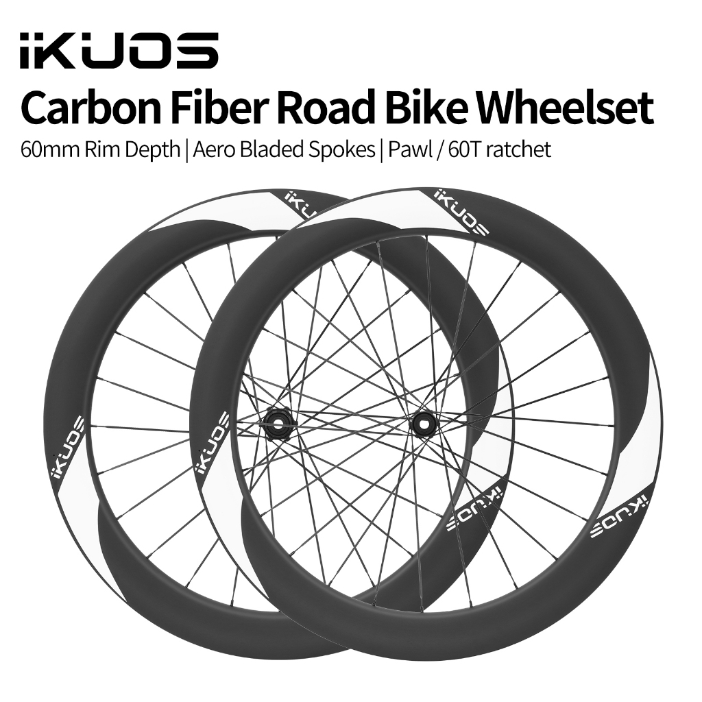 IKUOS 700C คาร์บอนไฟเบอร์ชุดล้อ 60 มม.ลมทําลายขอบ Tubeless Disc เบรค Hub สําหรับจักรยานเสือหมอบ