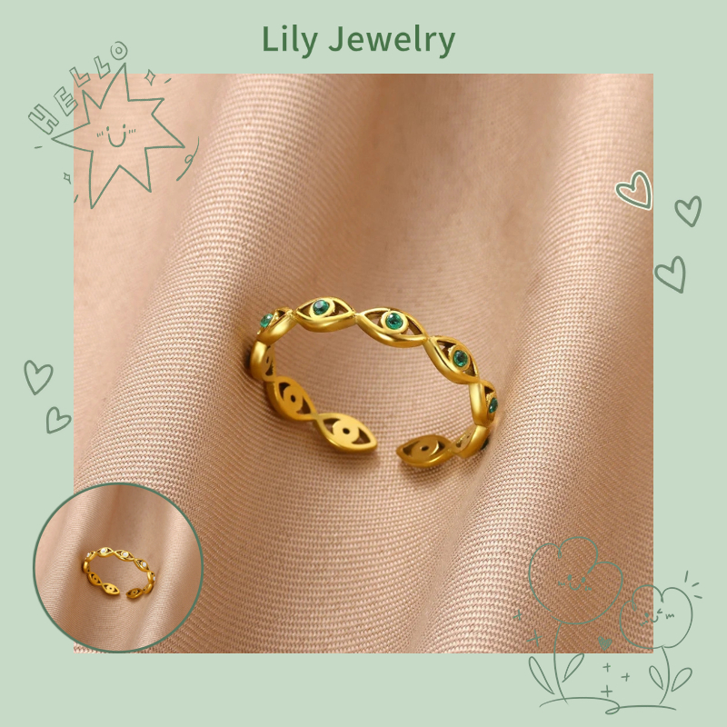 แหวนตาปิศาจเคลือบทองคำ 18K ฝังหินซิทรอน สำหรับหญิง ไม่อักเสบ สีไม่ตก