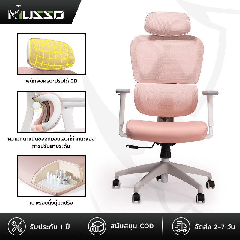 MUSSO E600 SE เก้าอี้ทำงานตามสรีระด้วยที่วางแขนปรับได้ 3D