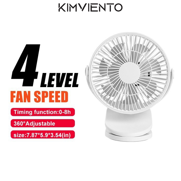 KIMVIENTO 6นิ้ว พัดลมไร้สาย 1800mAh มีแบตในตัว ชาร์จ USB ปรับได้ 360° ตั้ง & หนีบ พกพาสะดวก พัดลม ตั้งโต๊ะ