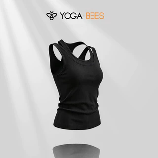 โยคะ BEES ผู้หญิง Ribbed Double-Strap เสื้อกล้ามโยคะกีฬา Bra ไร้สายไม่มีรอยต่อฟิตเนส Casual Camisole 6 สี