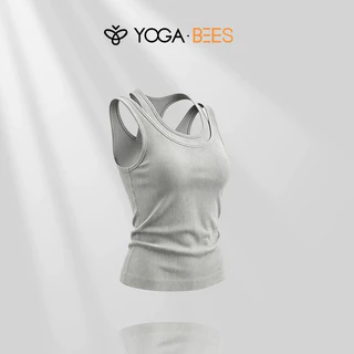โยคะ BEES ผู้หญิง Ribbed Double-Strap เสื้อกล้ามโยคะกีฬา Bra ไร้สายไม่มีรอยต่อฟิตเนส Casual Camisole 6 สี