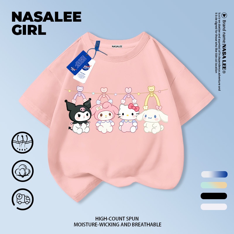 [กรุงเทพฯ จัดส่ง] เด็กผ้าฝ้ายสีชมพูเสื้อยืดการออกแบบการ์ตูนความรู้สึกถามรุ่นสัตว์เล็กสนุกพิมพ์ฤดูร้อนระบายอากาศเสื้อผ้าแขนสั้นเหมาะสําหรับ3-16ชายหญิง