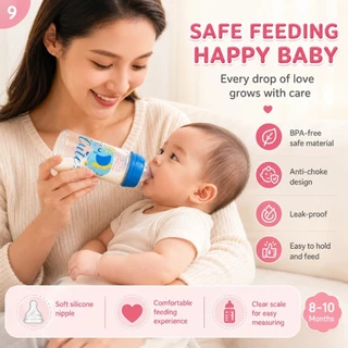ขวดนมเด็ก 330ml ขวดนมแรกเกิด กันสำลัก กันตก ปลอดBPA จุกนมยางยืด ลายน่ารัก ชุดขวด เนอเจอร์ ทนกระแทก