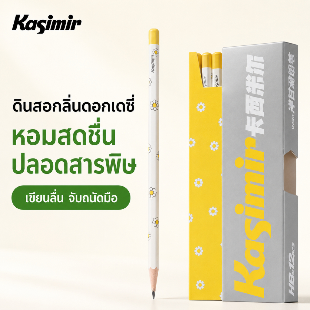 Kasimir  ดินสอ ดินสอไม้ HB คาโมมายล์ ดินสอเขียนหนังสือ สําหรับวาดภาพ ร่างภาพ (กล่อง 12 แท่ง)
