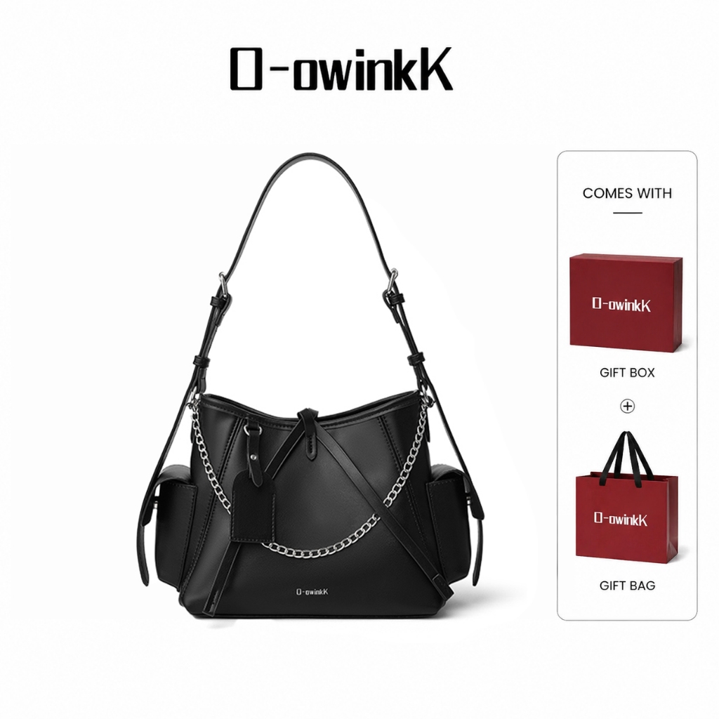 O-owinkK Rivet Bag กระเป๋าลายนกฮูก สายโซ่ปรับได้ มีช่องเก็บของขนาดใหญ่