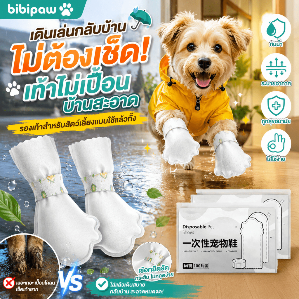 ถุงเท้าสุนัขแบบใช้แล้วทิ้ง กันน้ํา กันลื่น ใส่สบาย ปกป้องอุ้งเท้า สำหรับสุนัขพันธุ์เล็ก