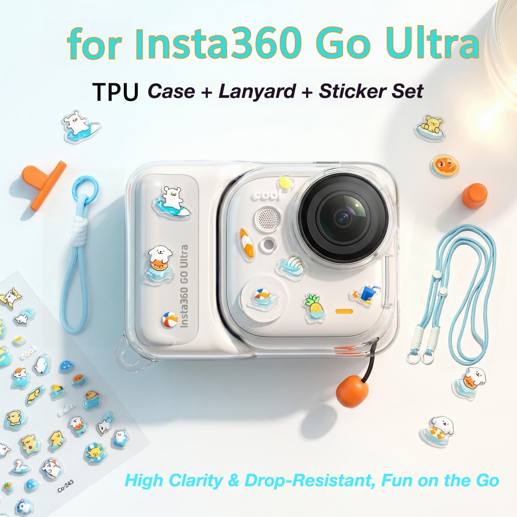 คริสตัลใสTPUป้องกันกรณีสําหรับInsta360 Go Ultraกล้องของขวัญน่ารักSoot Spritesเลนส์หมวก3Dการ์ตูนกันฝุ่นเลนส์Guard Anti-Lostสายคล้องLanyard Kawaiiสติกเกอร์