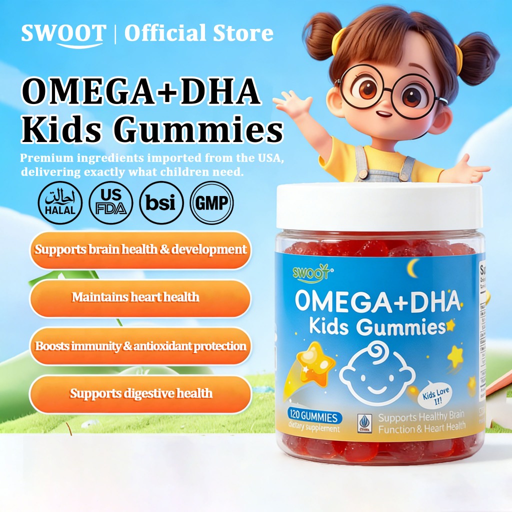 SWOOT FDA Kids Omega DHA Gummies 120PCS Brain Heart Health Support Delicious Chewable Vitamin Supplement for Children