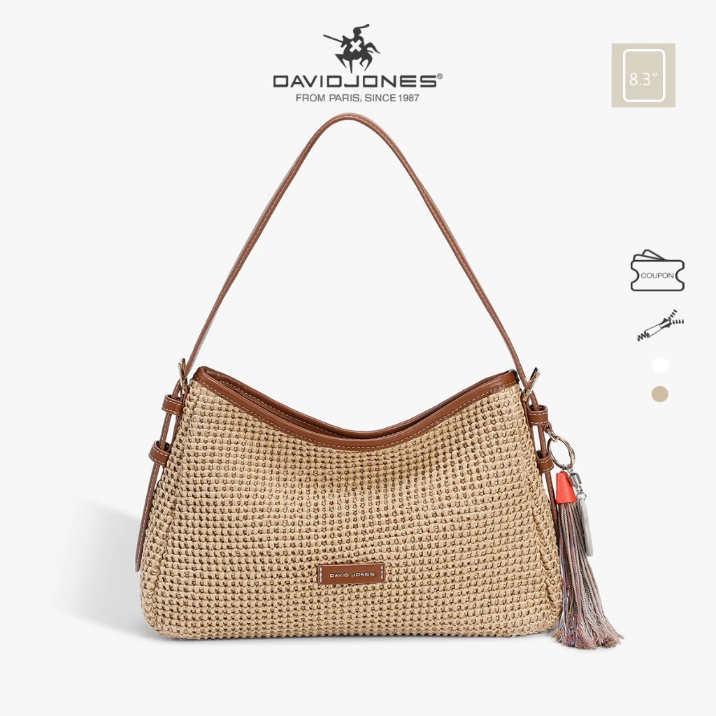David Jones Paris Riviera 2026 สำหรับผู้หญิง กระเป๋าสะพายหนังแบบ Faux Hobo สำหรับวันหยุดในฤดูใบไม้ผลินำมาซึ่งฤดูร้อน