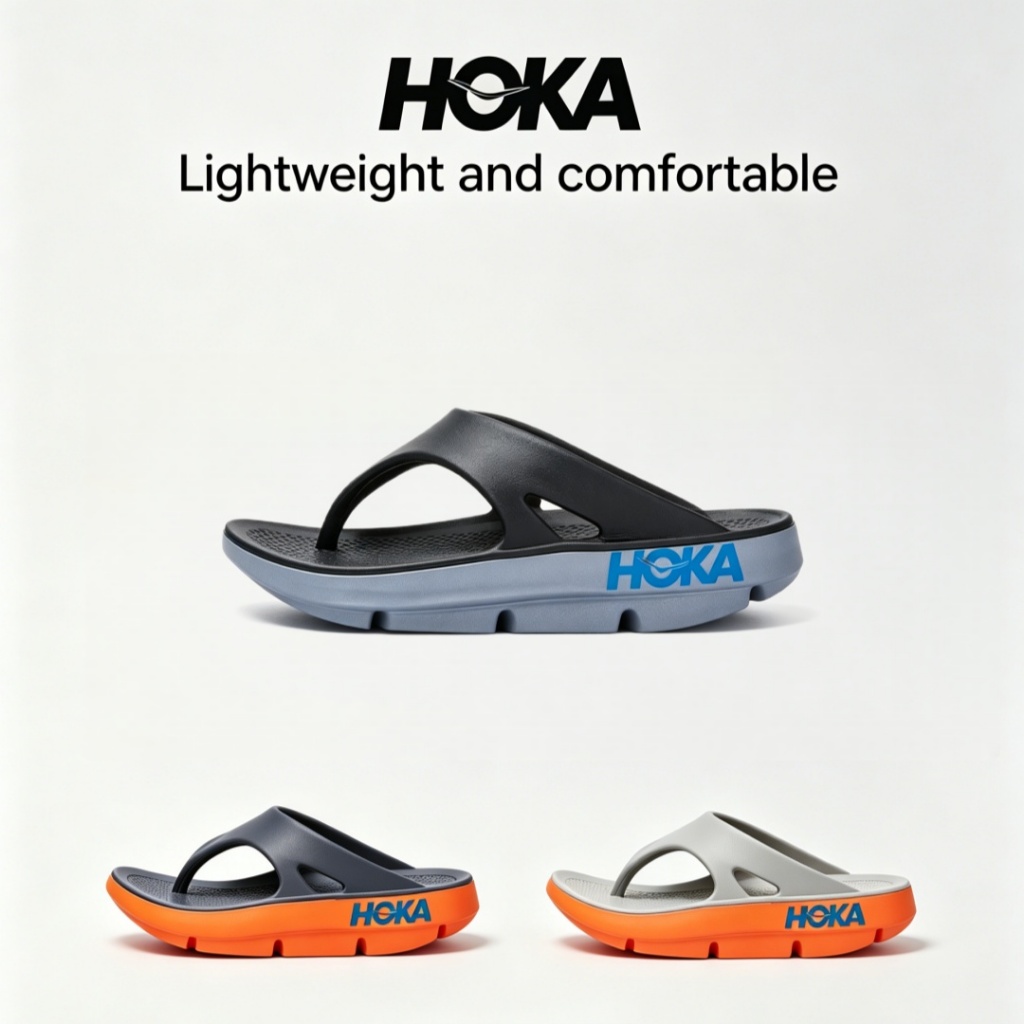รองเท้าแตะ HOKA, รองเท้าแตะแบบมีเบาะสําหรับทั้งชายและหญิง, รองเท้าแตะน้ําหนักเบากันลื่นสําหรับชายหาด, ยิม, และสวมใส่ทุกวัน, สีส้มสีน้ําเงินเข้ม