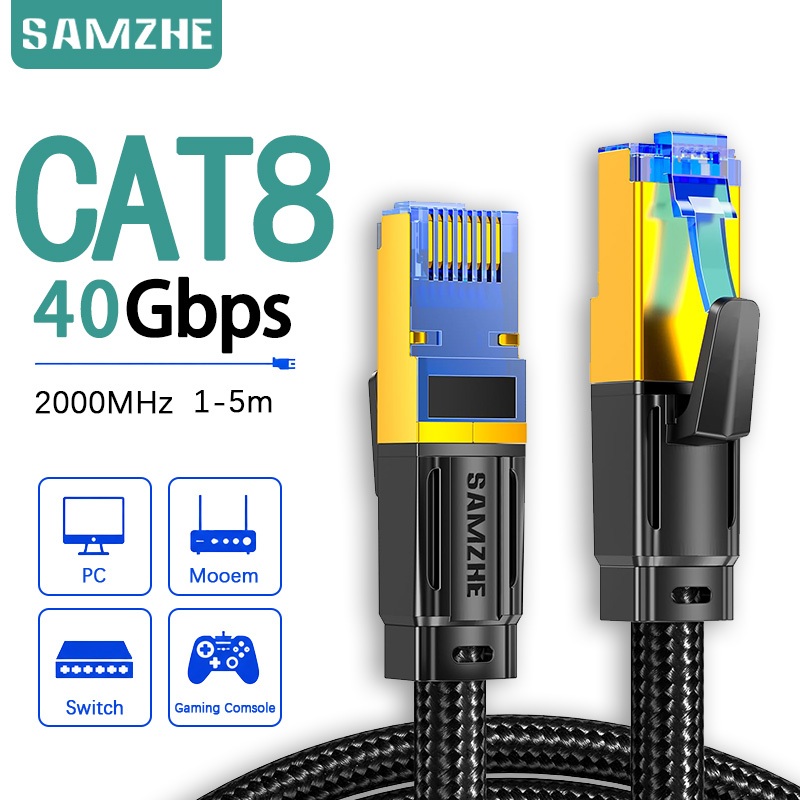 SAMZHE CAT8 สาย LAN RJ45 40Gbps ความเร็วสูง 2000MHz ใช้ได้กับ PC โน้ตบุ๊ก เราเตอร์ สัญญาณเร็วและเสถียร