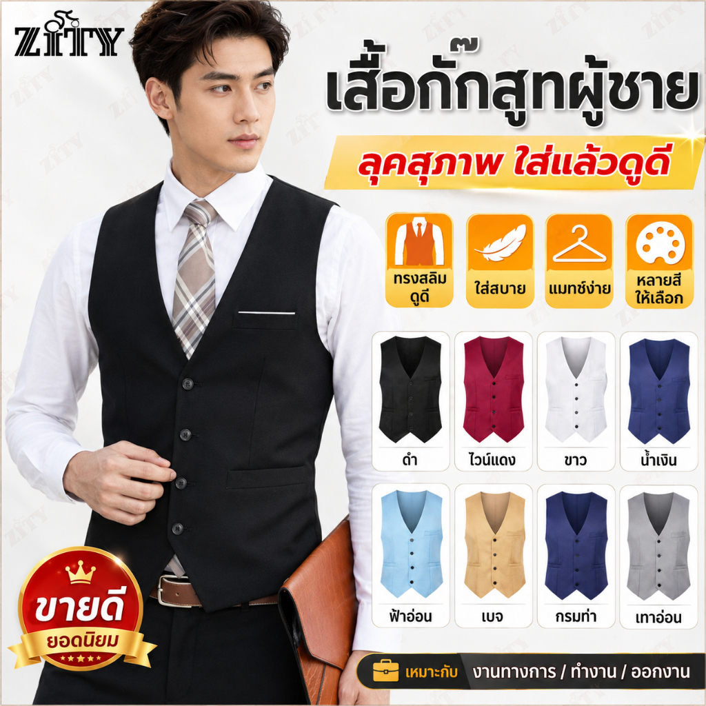 เสื้อกั๊กผู้ชาย หลายกระเป๋า ดีไซน์ใช้งานได้จริง ใส่ทำงาน เดินทาง กิจกรรมกลางแจ้ง 🦺 ✨