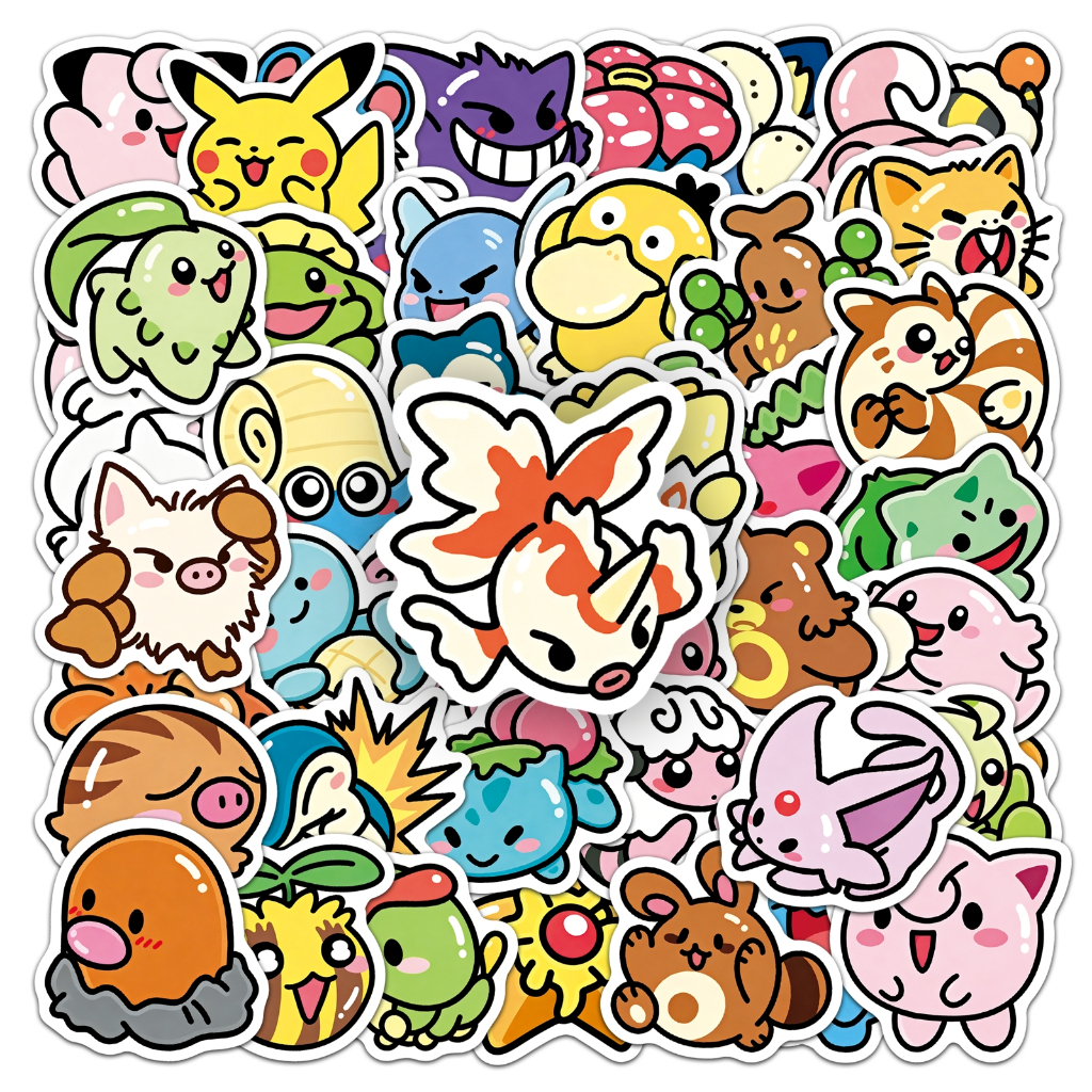 น่ารัก50ชิ้น ‌Q Pokémon สติกเกอร์กันน้ําสําหรับ Tumbler แล็ปท็อปเคสโทรศัพท์รถสติกเกอร์ Graffiti Creative DIY