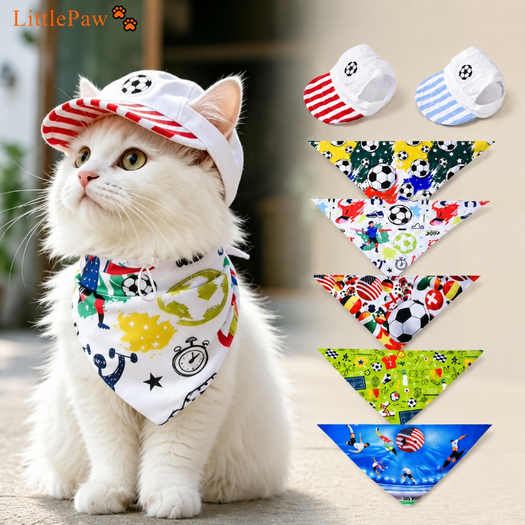 Pet World Cup 2026 เสื้อฟุตบอล Baju Kucing Cat Dog Hat & Bandana Set เสื้อผ้าสัตว์เลี้ยง