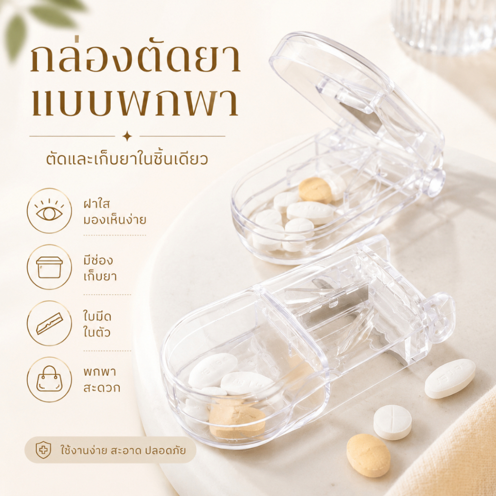 ที่ตัดเม็ดยา ที่ตัดยา ที่แบ่งเม็ดยา กล่องตัดยา Pill Cutter ตลับใส่ยา พกพาสะดวก A00162