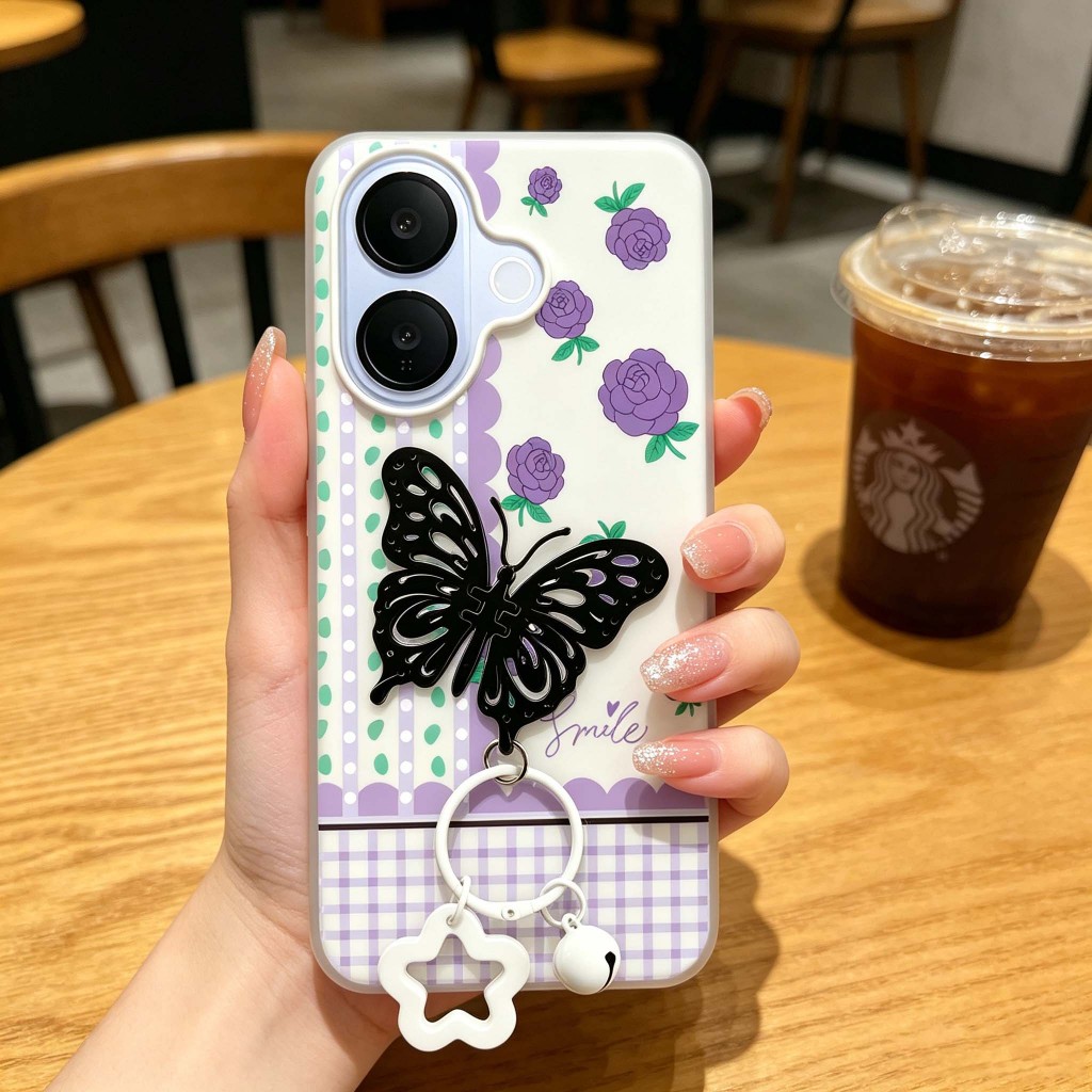 น่ารักดอกไม้ผีเสื้อจี้นุ่มเคสโทรศัพท์ Fit สําหรับ VIVO V40E V40 Lite Y200 Y300 V50 V50E T4R IQOO Z9S