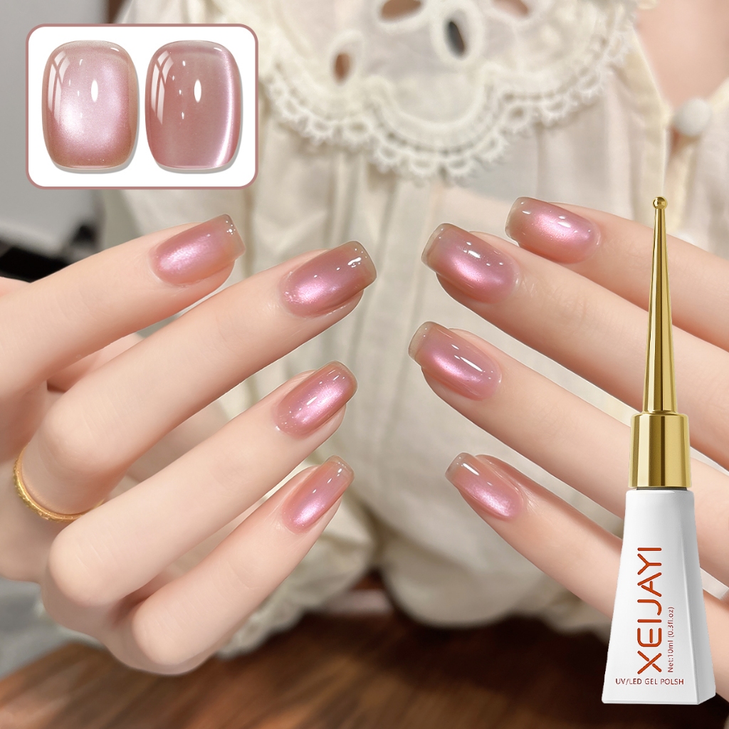 XEIJAYI 10ml-Super Bright Cherry Blossom Pink Cat Eye Gel ยาทาเล็บ, ความมันวาวยาวนาน, เหมาะสําหรับ DIY