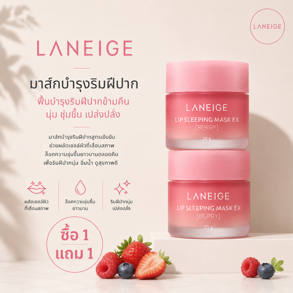 [ซื้อ 1 แถม 1]LANEIGE Lip Sleeping Mask (Berry) 20g ลาเนจ ลิป สลีปปิ้งมาส์ก กลิ่นเบอร์รี่
