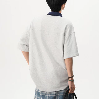 เสื้อโปโลชาย แขนสั้นลายขวางสองสี ทรงโอเวอร์ไซส์ สไตล์เกาหลี ผ้าสบายระบายอากาศ สำหรับใส่ลำลองประจำวัน