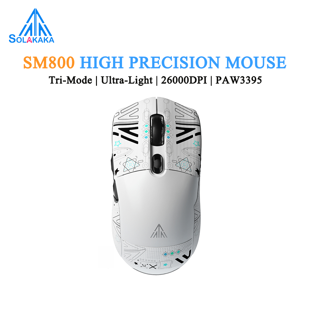 SOLAKAKA SM800 เมาส์เกมมิ่งไร้สาย ยอดนิยม น้ำหนักเบาสุด 58g เซนเซอร์ PAW3395 DPI 26000 ออกแบบ Ergonomic สบายมือ ความแม่นยำสูง