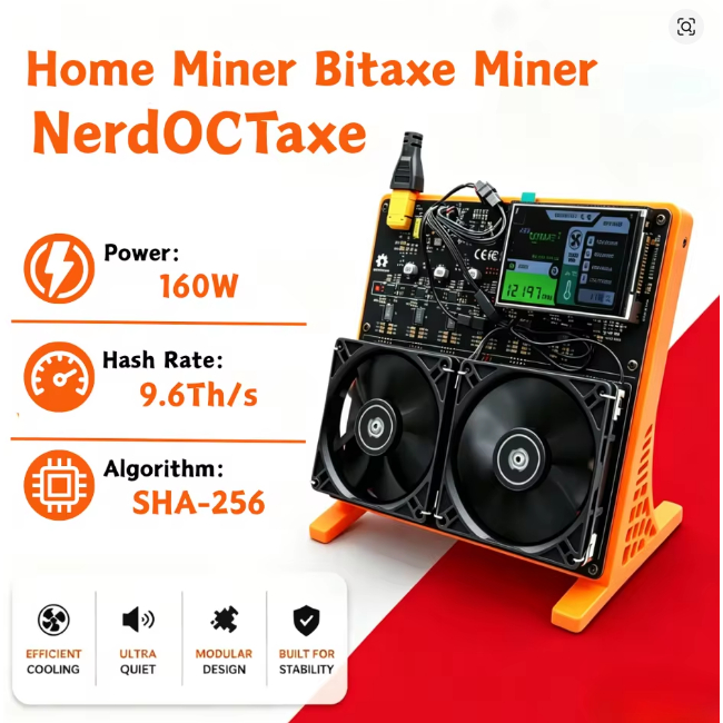BTC miner NerdOCTaxe 9.6T Solo Bitcoin Miner ASIC SHA256 BTC Mining Machine Crypto Miner Home Mining