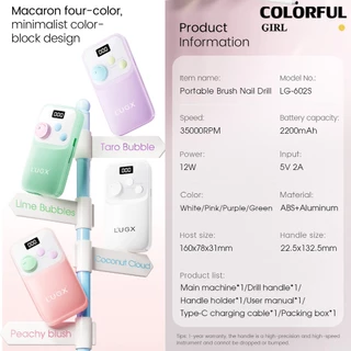 รุ่นใหม่ Gen 2 เครื่องเจียเล็บ LUGX LG-602S ✨ สีใหม่ล่าสุด ขาว / ชมพู / ม่วง รอบหมุนสูงสุด 35,000 RPM แบตเตอรี่ 2200mAh แรงบิดสูง ใช้งานไร้สาย 💅