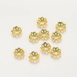 1-50ชิ้น 5-8mm ฝาครอบลูกปัดรูปดอกไม้ เคลือบทอง 18K หมวกครอบ สำหรับ DIY ทำสร้อยข้อมือ ไม่ลอก