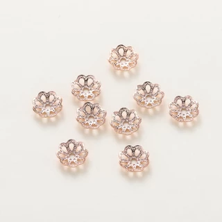 1-50ชิ้น 5-8mm ฝาครอบลูกปัดรูปดอกไม้ เคลือบทอง 18K หมวกครอบ สำหรับ DIY ทำสร้อยข้อมือ ไม่ลอก