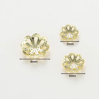 1-50ชิ้น 5-8mm ฝาครอบลูกปัดรูปดอกไม้ เคลือบทอง 18K หมวกครอบ สำหรับ DIY ทำสร้อยข้อมือ ไม่ลอก