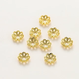 1-50ชิ้น 5-8mm ฝาครอบลูกปัดรูปดอกไม้ เคลือบทอง 18K หมวกครอบ สำหรับ DIY ทำสร้อยข้อมือ ไม่ลอก
