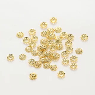 1-50ชิ้น 5-8mm ฝาครอบลูกปัดรูปดอกไม้ เคลือบทอง 18K หมวกครอบ สำหรับ DIY ทำสร้อยข้อมือ ไม่ลอก