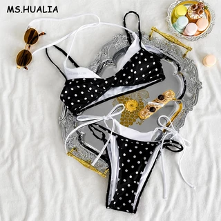 MS.HUALIA 2in1 บิกินี่ Macaron Dot บิกินี่ (สองชั้น) bikini บิกินี่ ชุดว่ายน้ำแฟชั่น ชุดว่ายน้ำผู้หญิง าวันหยุดชายหาดระดับไฮเอนด์ เหมาะสำหรับวันหยุดชายหาดและปาร์ตี้สระน้ําชุดว่ายน้ําวันหยุดชายหาดน้ําพุร้อนสําหรับผู้หญิง