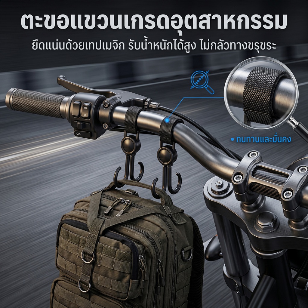 ตะขออเนกประสงค์รถยนต์ไฟฟ้า 360° หมุนตะขอคู่ ตีนตุ๊กแก รถจักรยานยนต์รถเข็นเด็กมัลติฟังก์ชั่รับน้ําหนักตะขอ