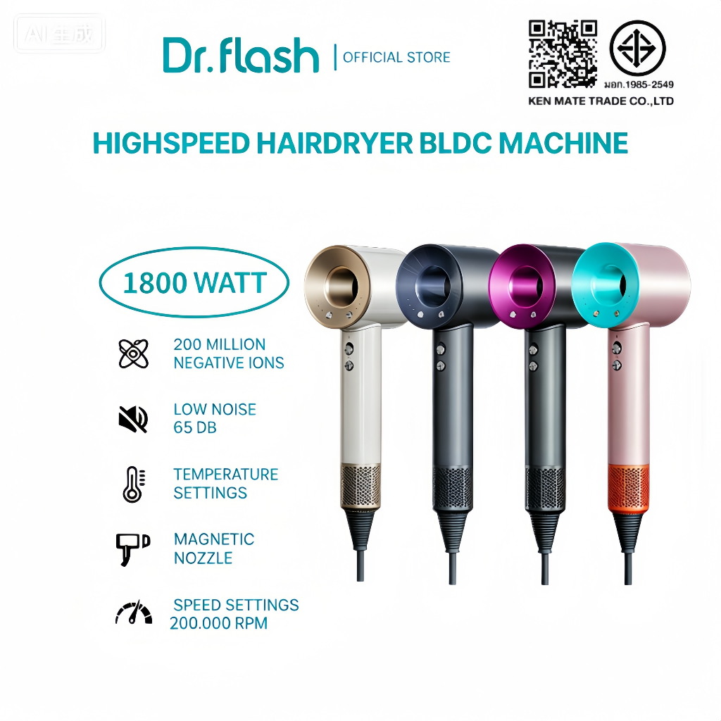 Dr.Flash ไดร์ ไดร์เป่าผม ปรับอุณหภูมิได้ 6 ระดับ MAXI AIR HAIR DRYER 1800W