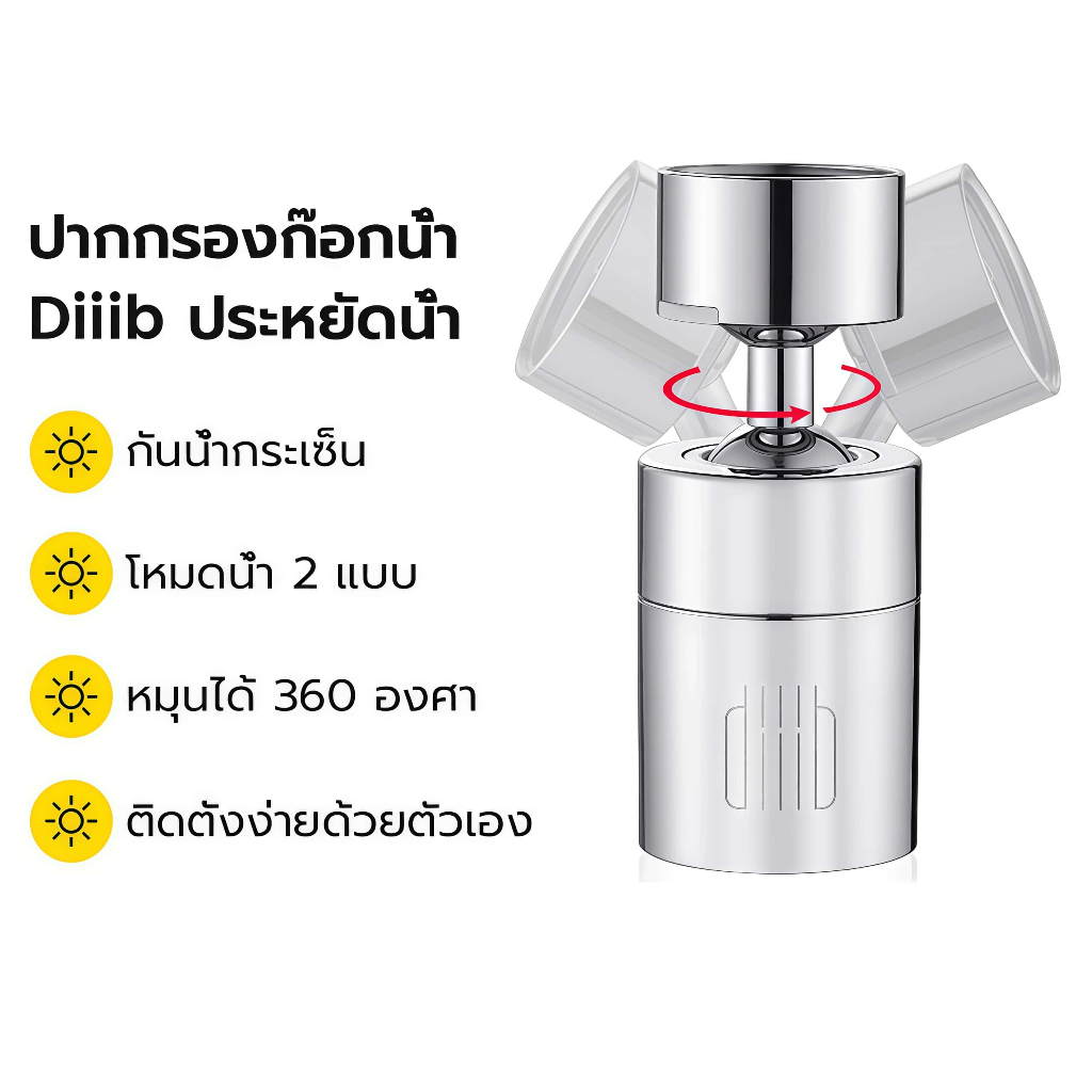 Diiib ก๊อกน้ําห้องครัวเครื่องเติมอากาศ ป้องกันน้ำกระเด็น Faucet Aerator 360 องศาเครื่องกรองน้ํา ดิฟฟิวเซอร์ ประหยัดน้ําหัวฉีดเชื่อมต่อ 2 โหมด