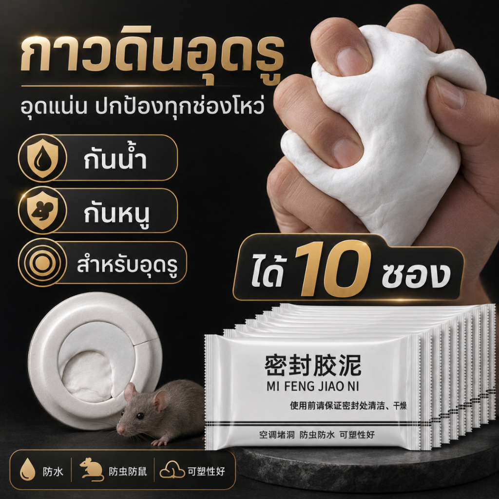 กาวอุดรู กาวดินอุดรู ดินน้ำมันอุดรูท่อน้ำ กันน้ำ กันหนู กันแมลง ใช้อุดรูผนัง ช่องแอร์ ช่องท่อ A00166