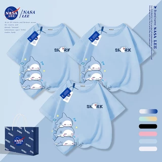 [กรุงเทพฯ จัดส่งภายในวันเดียว] นาซ่า อินเทรนด์ฉลามน้อยผ้าฝ้ายสีขาวเสื้อยืดครอบครัวสามพ่อแม่และลูกสวมใส่แฟชั่นสบายๆแขนสั้น