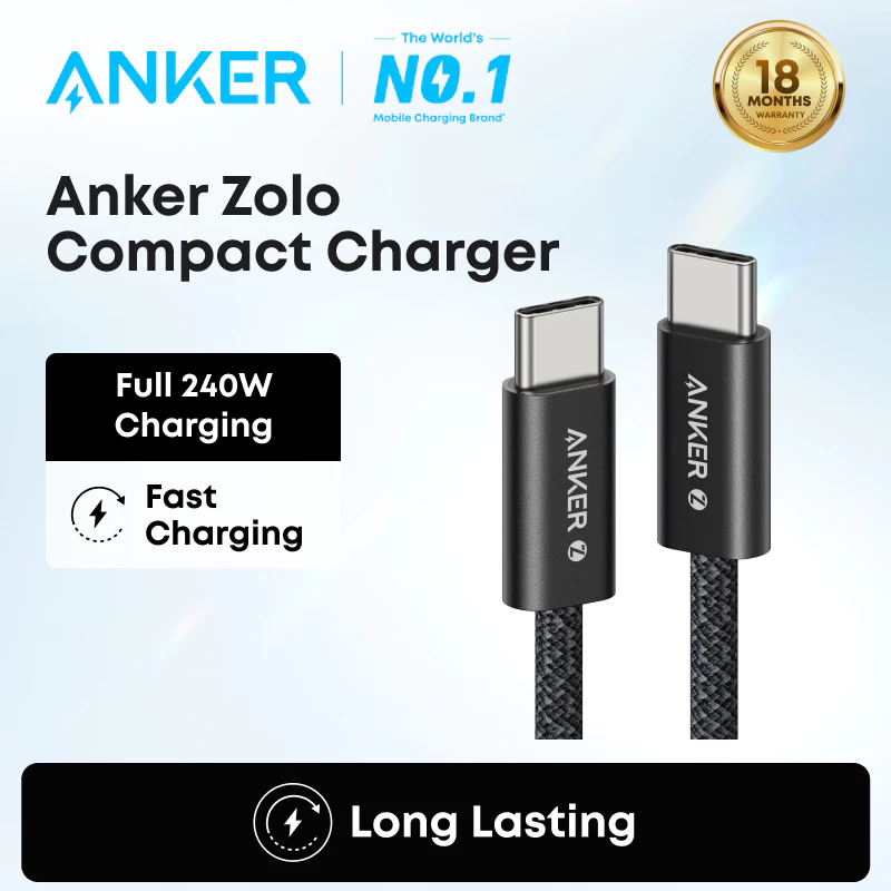 [For iPhone 17/16/15/Samsung] Anker Zolo USB C เป็น USB C, สายชาร์จเร็ว Type C ถักและปลอดสิ่งสกปรก, ขั้วต่อแบบบาง