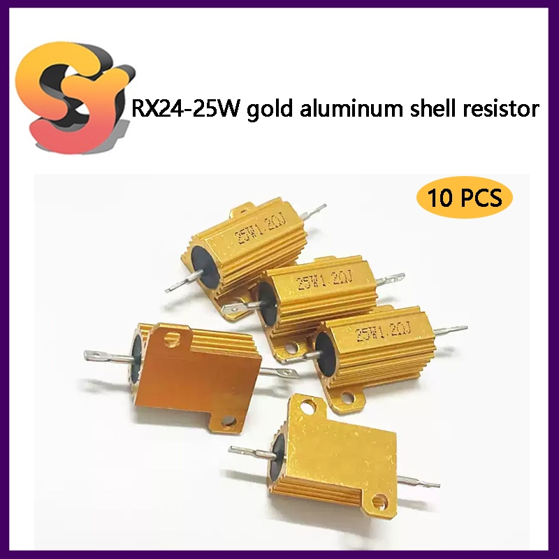 [อุปทานพร้อมสต็อก] 10PCS RX24-25W Gold Aluminium Shell Resistor 1R 2R 3R 4R 5R 6R 8R 10R 20R 30R 100