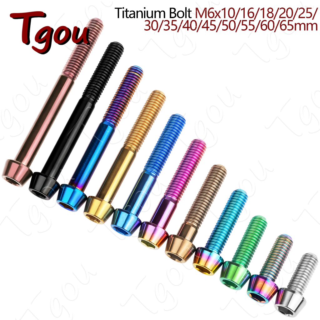 Tgou Titanium Bolt M6x10 16 18 20 25 30 35 40 45 50 55 60 65 มม.Taper Head Allen Key สกรูสําหรับจักรยานชุดหูฟังเบรค Bolt
