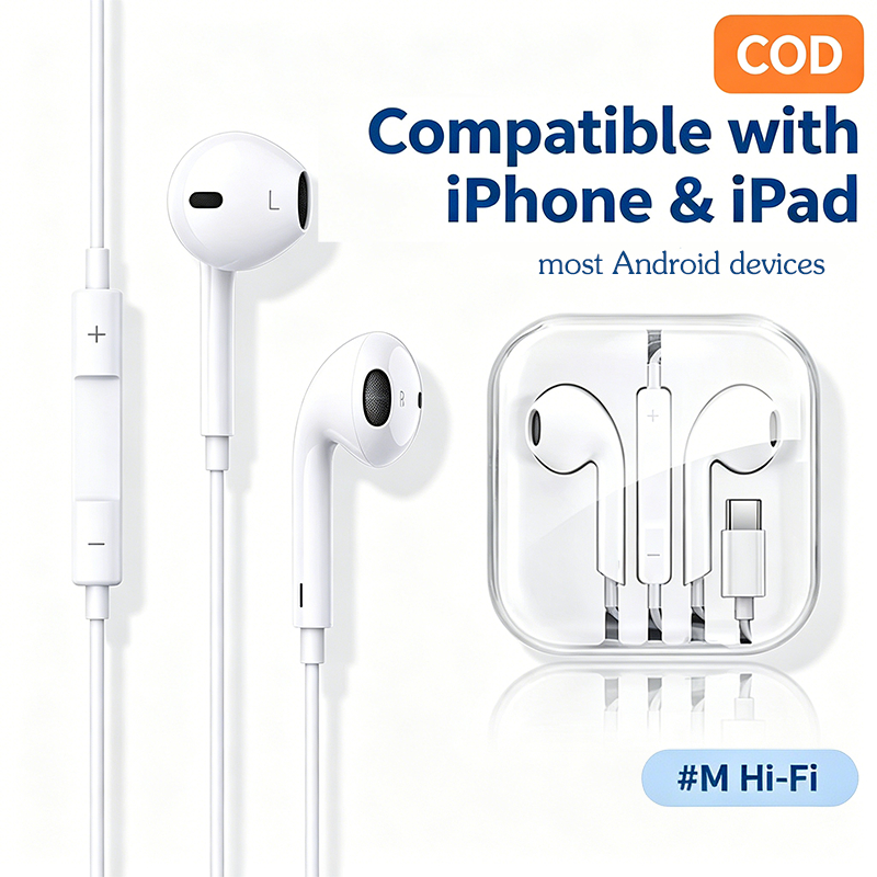 หูฟังอินเอียร์แบบมีสาย C-type พร้อมไมโครโฟน เหมาะสําหรับหูฟังเพลง Samsung One Plus, Xiaomi, Apple, Huawei USB C/USB-A, หูฟังสปอร์ต